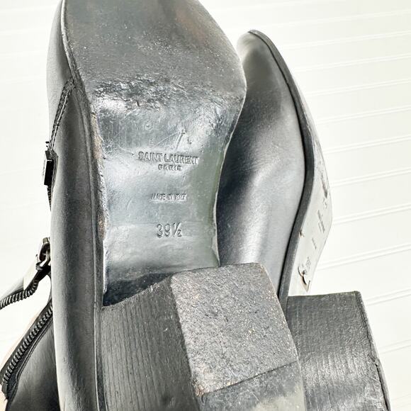 Saint Laurent Rock Chelsea Black Leather Ankle Boots Western Smooth 39.5 - Picture 12 of 15